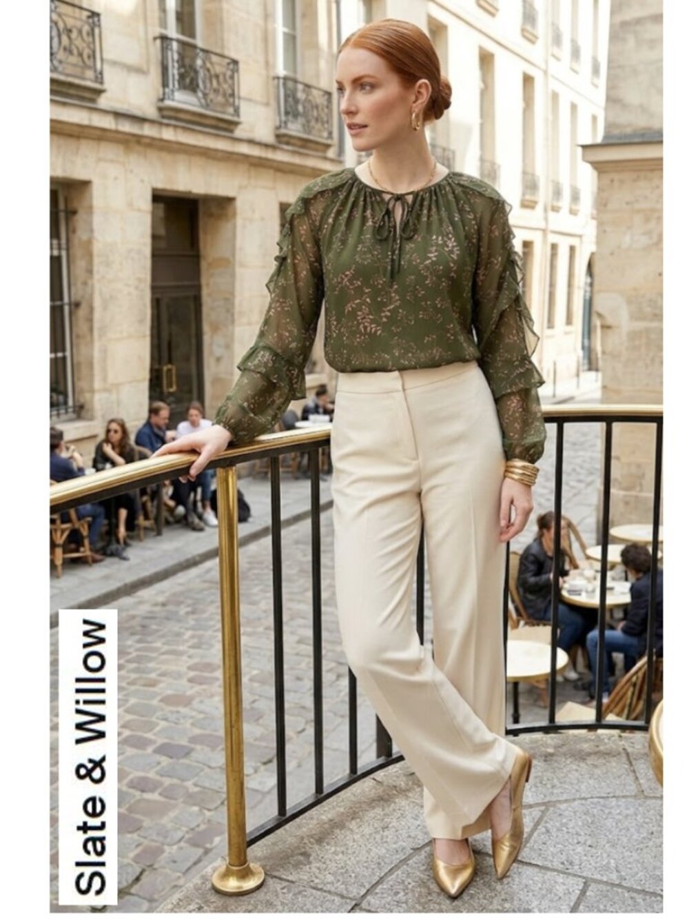 (3 for $30) SLATE & WILLOW - Long sleeve floral green blouse